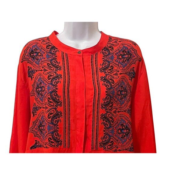 J. Crew Asian Inspired Paisley Henley Tunic Top Size XL Red Long Sleeve - Picture 5 of 11